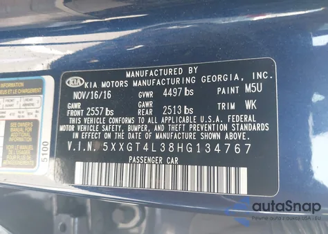 2017 Kia Optima Lx from USA, damaged, VIN 5XXGT4L38HG134767